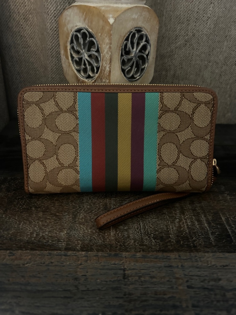 Coach Brown Signature Dempsey Multi Zip Wallet - Picture 2 of 5